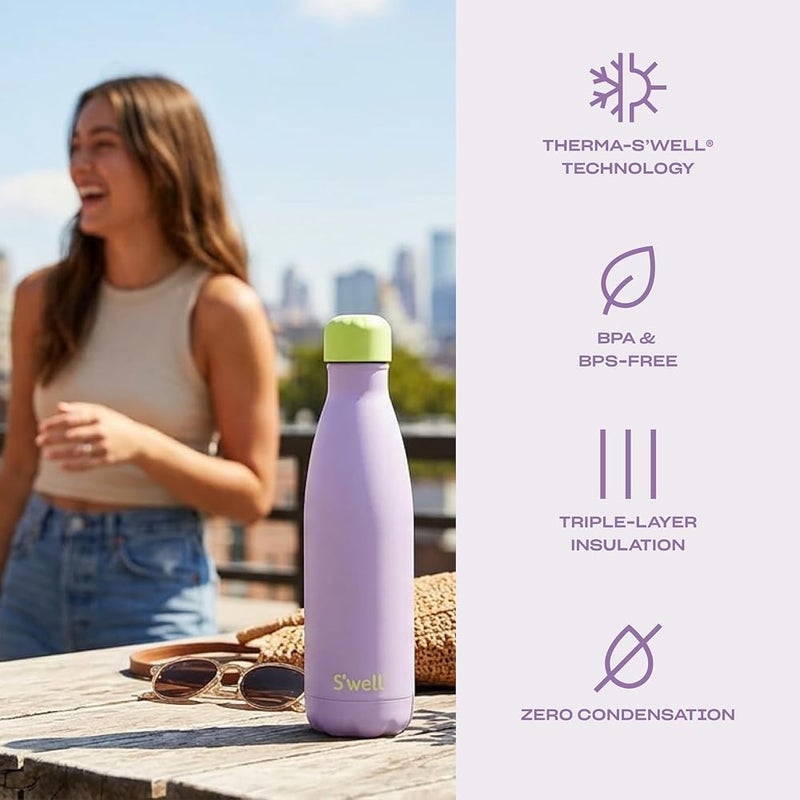 S'well Stainless Steel Water Bottle, 17oz, Lilac Matcha, Triple Layered Vacuum Insulated Container Keeps Drinks Cold for 36 Hours and Hot for 18, BPA Free, Perfect for On the Go - Image 2