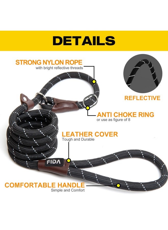 فيدا سلسلة فيدا المتينة للكلاب، بطول 6 أقدام × 1/2 بوصة، سلسلة حلقية متينة للكلاب، سلسلة مريحة قوية من الحبال للكلاب الكبيرة والمتوسطة، سلسلة تدريب للحيوانات الأليفة لا تسحب مع عاكس عالي (1/2 بوصة، أسود) - Image 2
