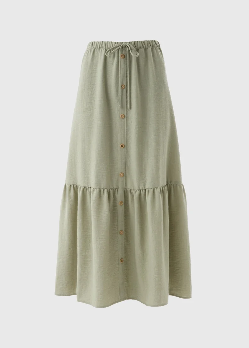 Matalan Sage Green Tiered Button Front Midaxi Skirt