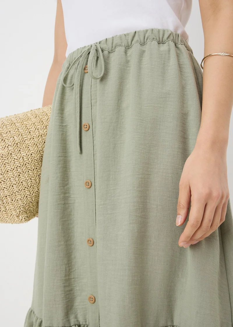 Matalan Sage Green Tiered Button Front Midaxi Skirt