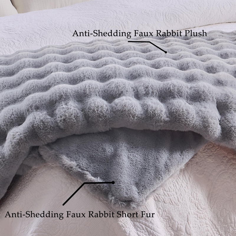 BENVWE Fluffy Faux Fur Throw Blanket for Couch, Soft Plush Thick Cozy Fuzzy Luxury Minky Bubble Blanket for Home Living Room Decor Gift for Women, Light Grey, 51" x 63", 1100GSM - Image 4