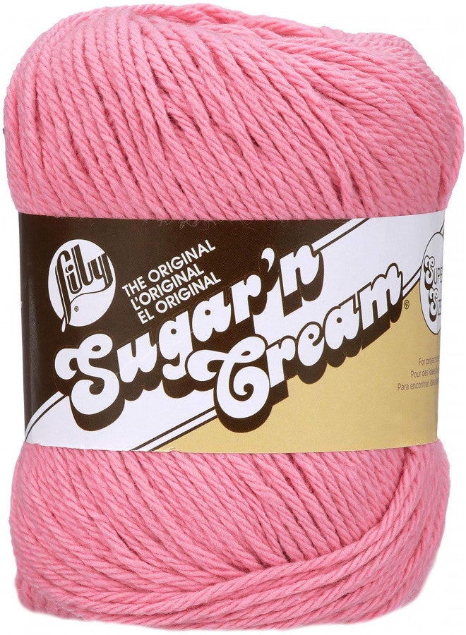 Lily Sugar 'N Cream Super Size Solid Yarn, 4oz, Gauge 4 Medium, 100% Cotton - Rose Pink - Machine Wash & Dry - Image 1