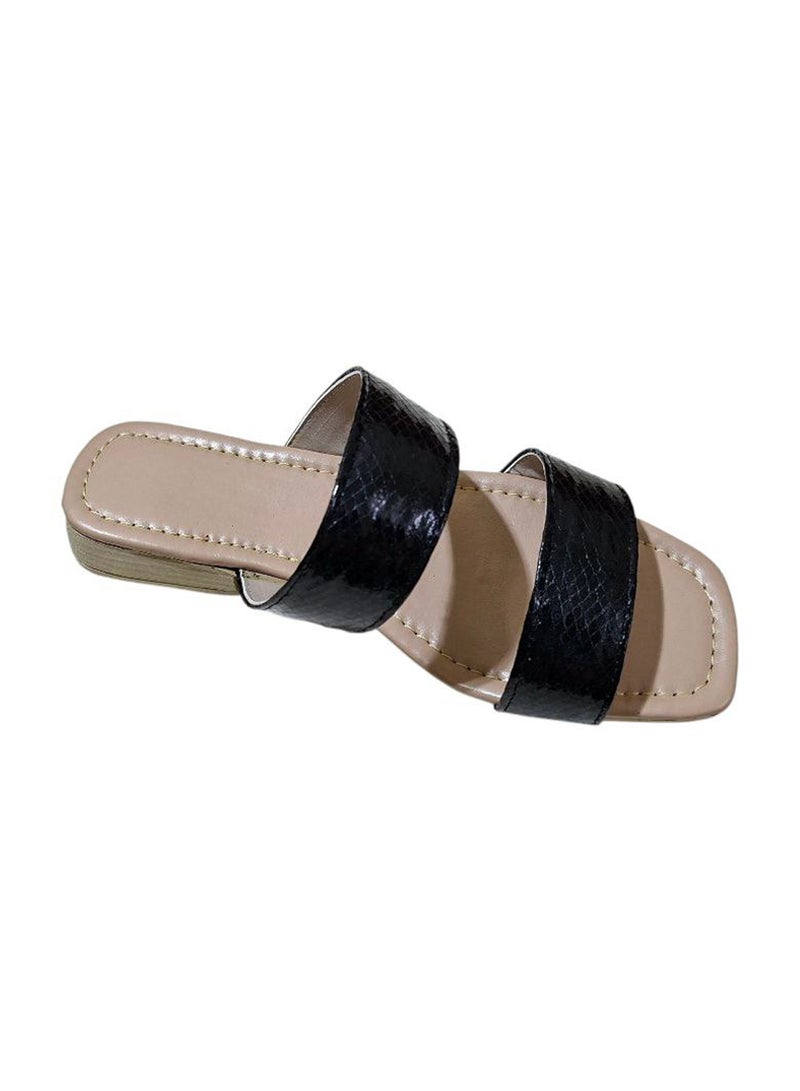 Karisma Simple Double Strap Flat Squared Toe Slipper With Snake Print Material - Image 3