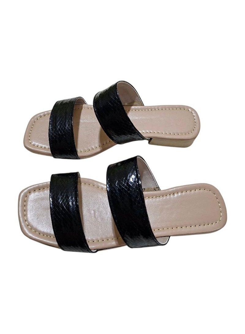 Karisma Simple Double Strap Flat Squared Toe Slipper With Snake Print Material - Image 2