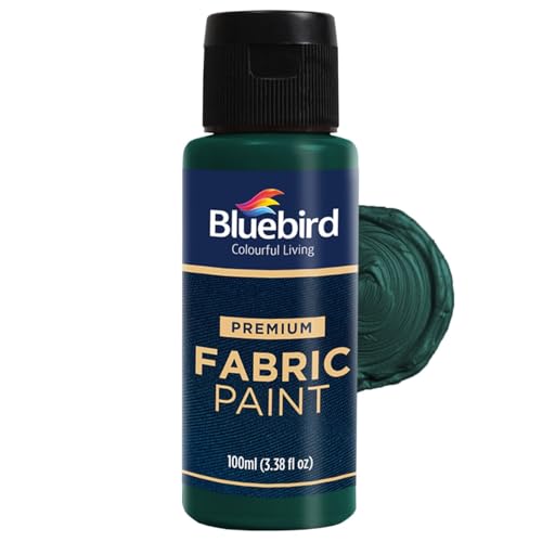 BLUEBIRD Fabric Paint, Pthalo Green, 3.4 Fl Oz, Permanent Fabric Paints for Clothes, Furniture Upholstery - Image 1
