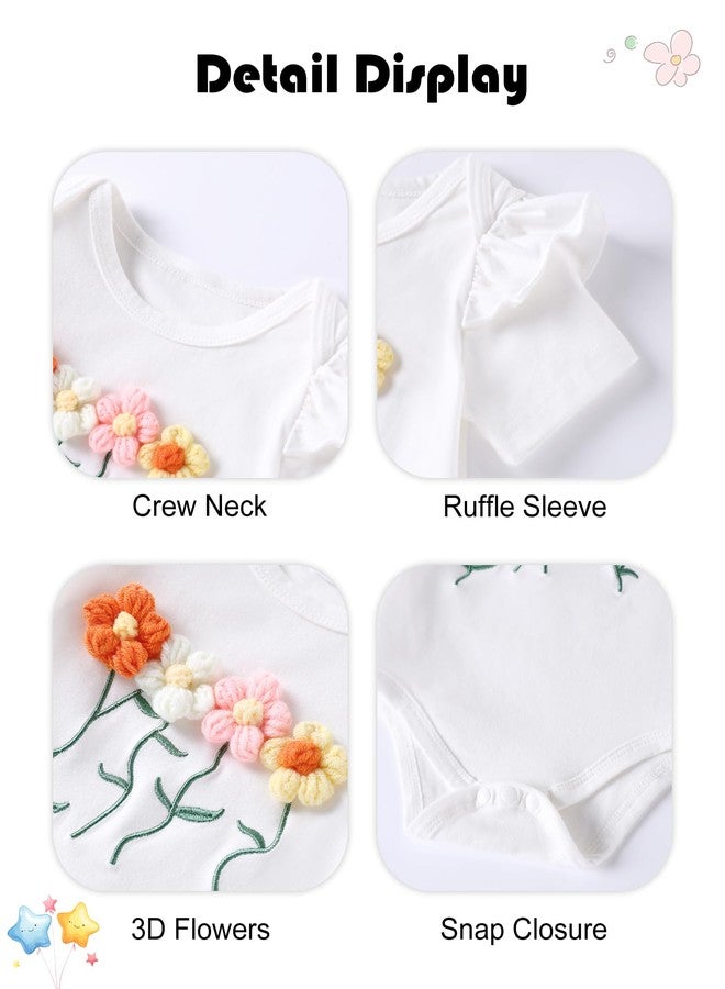 Latnnut Infant Summer Outfit 3-6 Months Baby Girl Onesies Short Sleeve Flower Print Ruffle Romper and Floral Pants Clothing Set White - Image 3