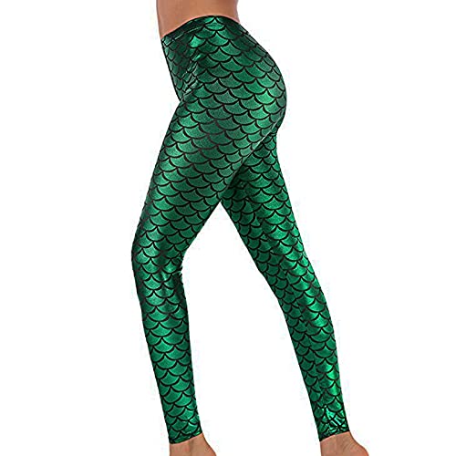 Alaroo Shiny Fish Scale Mermaid Leggings for Women Pants Green S - Image 1