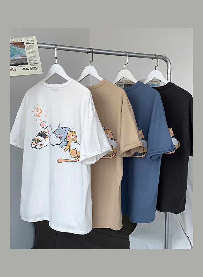Cartoon Cats Printed T-Shirt Black//Grey/Beige - Image 2