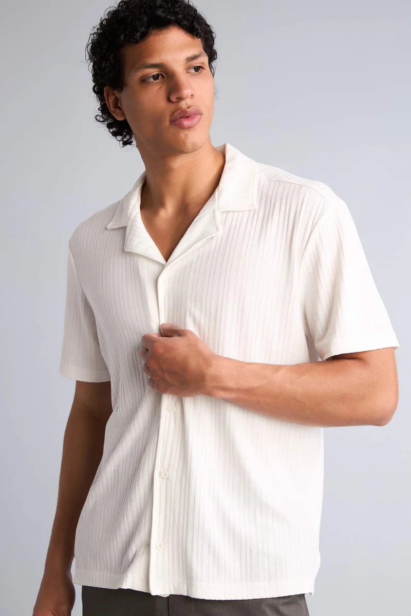 Defacto  Regular Fit Apache Neck Short Sleeve Shirt for Men | Best Price UAE