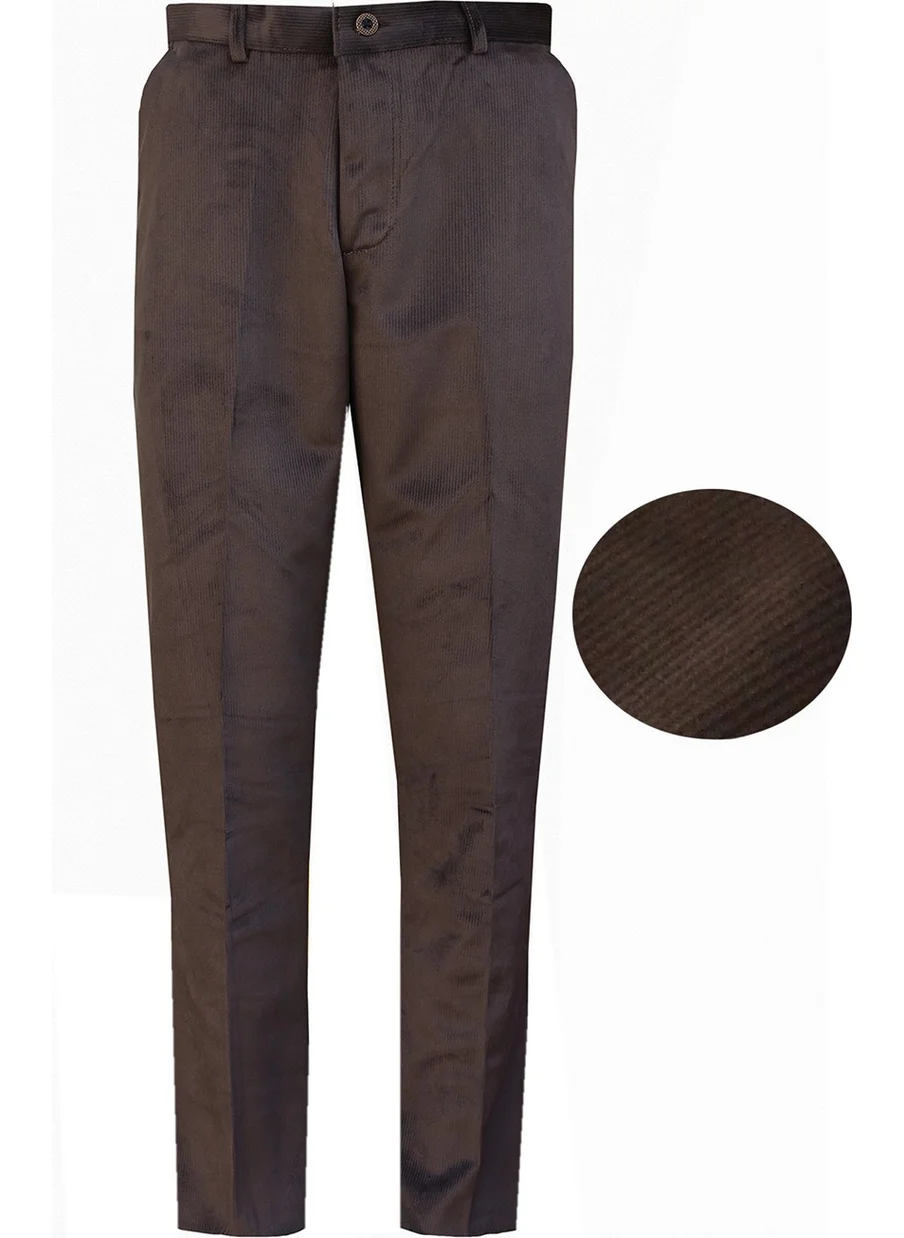 Varetta Men's Brown Velvet Slim Ribbed Classic Cut Pocketed Trousers