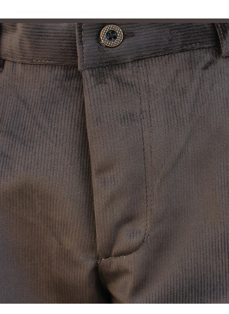 Varetta Men's Brown Velvet Slim Ribbed Classic Cut Pocketed Trousers