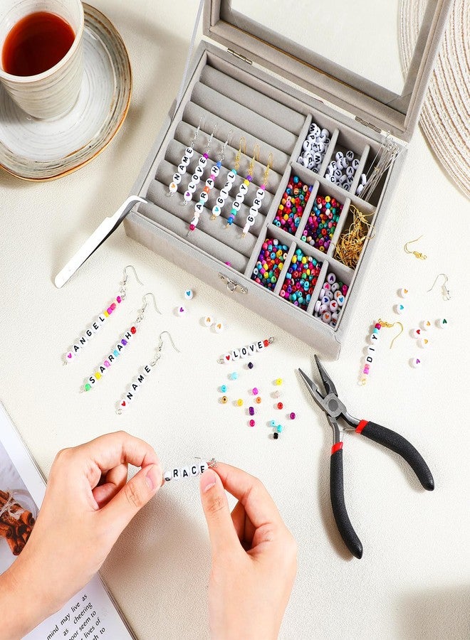 Tondiamo Personalized Earring Making Kit with 1192 Pcs Name Letters Beads 4mm Colored Beading Earring Hooks Finding Component Accessories Backs Pins Jump Rings Jewelry Plier for DIY Craft Supplies - Image 4
