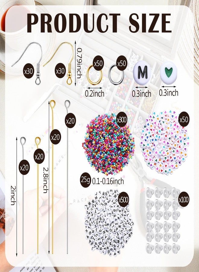 Tondiamo Personalized Earring Making Kit with 1192 Pcs Name Letters Beads 4mm Colored Beading Earring Hooks Finding Component Accessories Backs Pins Jump Rings Jewelry Plier for DIY Craft Supplies - Image 2
