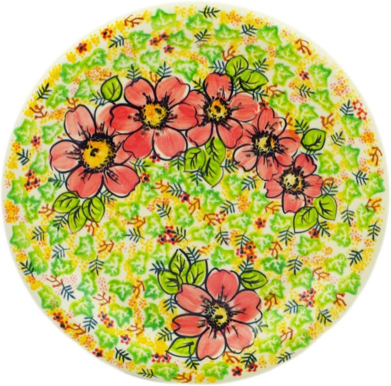 Polmedia Polish Pottery Polish Pottery 10inch Lunch Plate Wild Peonies Theme Signature UNIKAT  Certificate of Authenticity  - Image 1