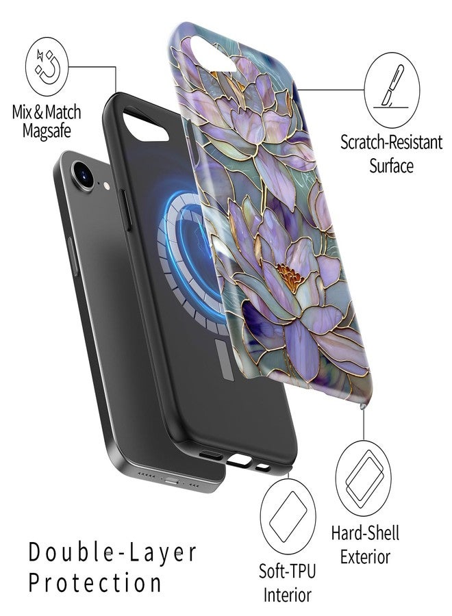 جراب Goodon لهاتف iPhone 16e بتصميم أنيق - متوافق مع الشحن اللاسلكي - غطاء صلب مزدوج الطبقات + غطاء سيليكون - جراب حماية للهاتف بتصميمات عصرية للنساء - زهرة اللوتس المجردة - Image 2