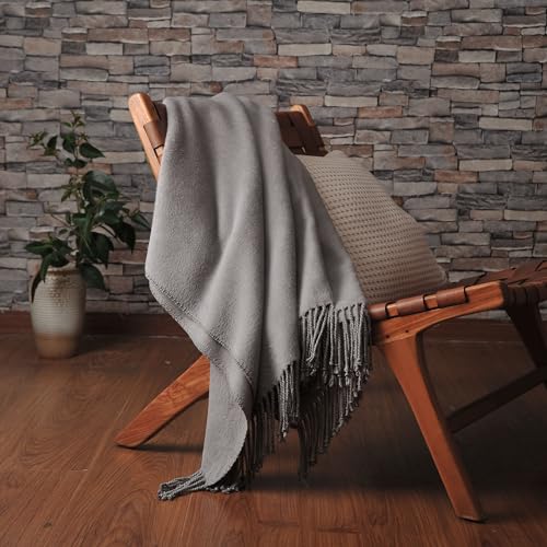 CUDDLE DREAMS Silk Throw Blanket with Hand-Knotted Fringe, Natural, Soft & Breathable (Gray) - Image 3