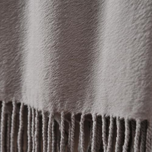 CUDDLE DREAMS Silk Throw Blanket with Hand-Knotted Fringe, Natural, Soft & Breathable (Gray) - Image 4
