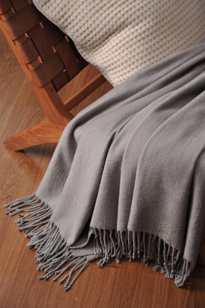 CUDDLE DREAMS Silk Throw Blanket with Hand-Knotted Fringe, Natural, Soft & Breathable (Gray) - Image 2