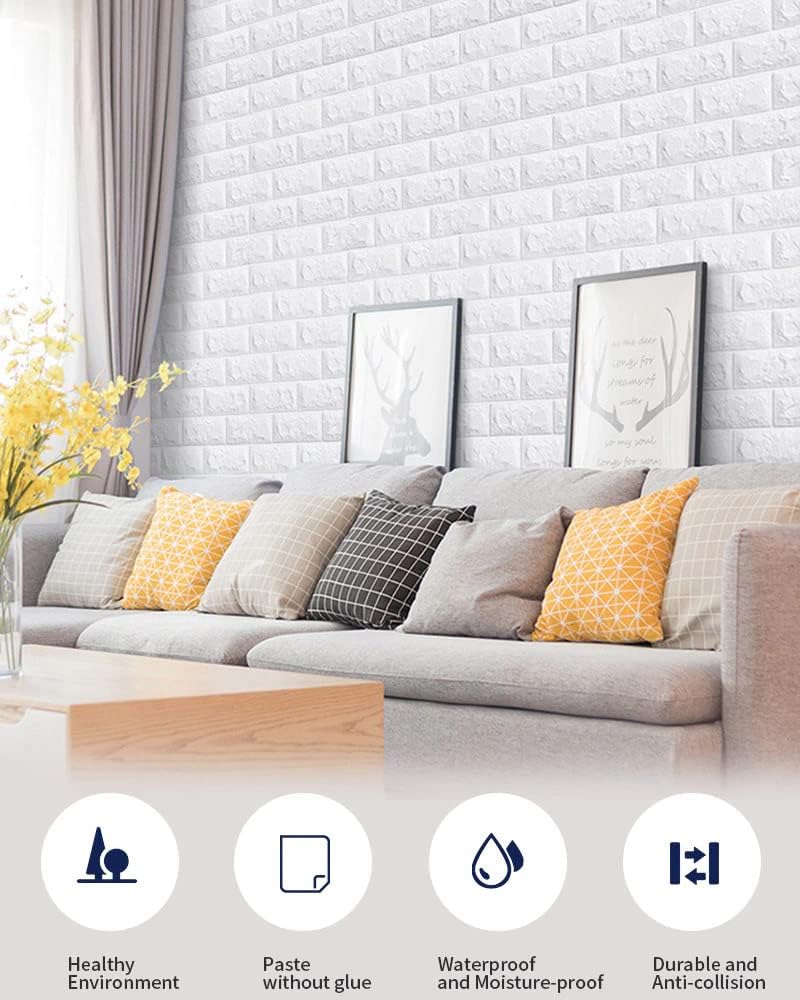 SPECULO Brick Wallpaper - Self Adhesive Pe Foam Brick Design 3D Wall Stickers/Diy Wallpaper For Home Hotel Living Room Bedroom & Café ( 70 x 77 Cm, Appx. 5.8Sq Feet) White (Pack Of 50) - Image 3