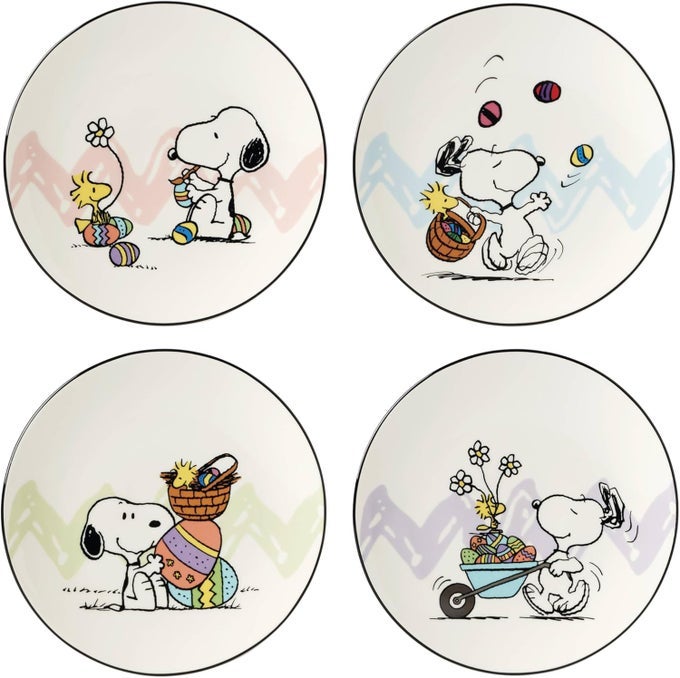895684 PEANUTS EASTER SNOOPY 4PIECE ACCENT PLATES SET SPRING DINNERWARE