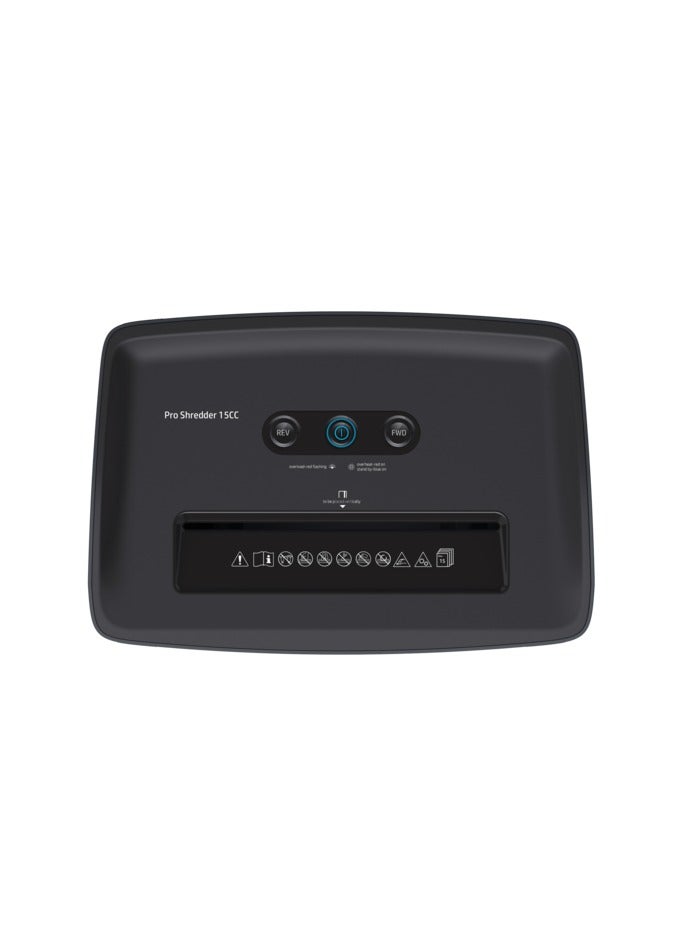 HP Pro Shredder 15CC Office Paper Shredder Machine, P-4 Security, Cross Cut, 15 Sheets, 20L Bin - 2811 Black - Image 4