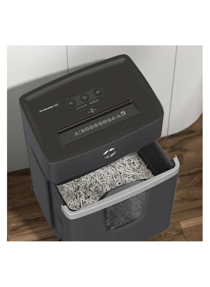 HP Pro Shredder 15CC Office Paper Shredder Machine, P-4 Security, Cross Cut, 15 Sheets, 20L Bin - 2811 Black - Image 3