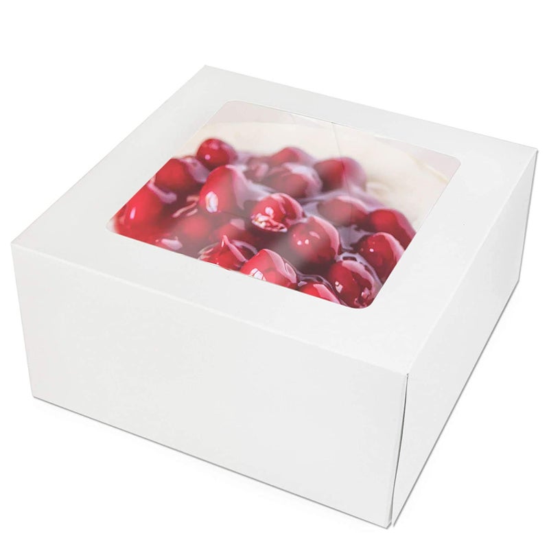 BAKEFY BAKEFY 5 White Cake Box 5 Piece Cake Board Combo Pack Pastry Bakery Box with Window for Cookies Cupcakes Donuts Muffin - Image 3