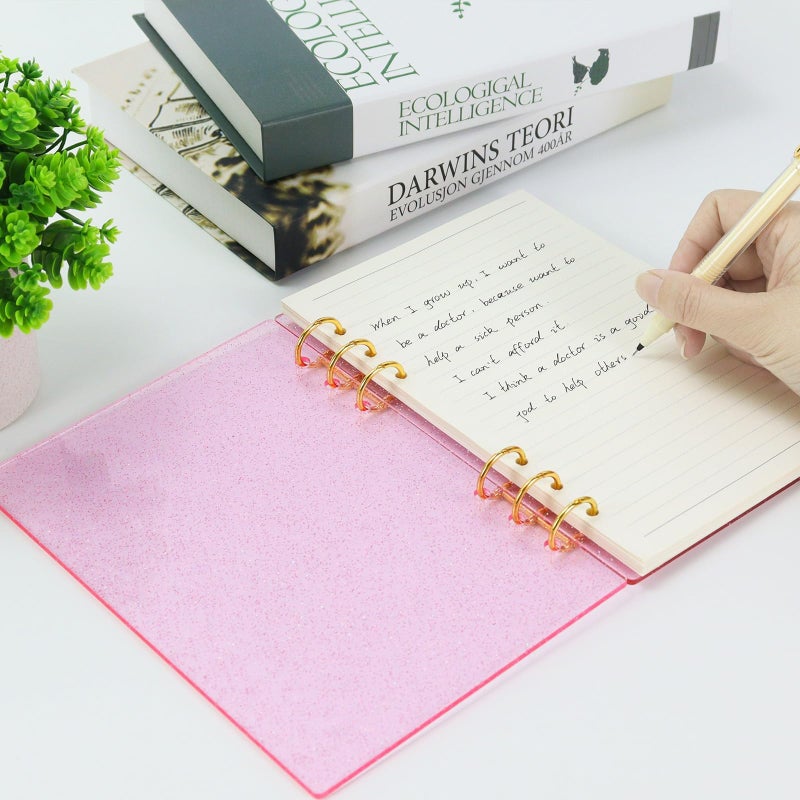 MultiBey A5 Binder 6-Ring Glitter Acrylic Binder Notebook Cover, Gold Metal Round Ring with 45 Sheets Lined Inner Papers, A5 Planner Budget Binder - Image 5