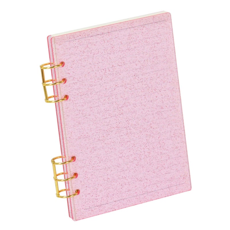 MultiBey A5 Binder 6-Ring Glitter Acrylic Binder Notebook Cover, Gold Metal Round Ring with 45 Sheets Lined Inner Papers, A5 Planner Budget Binder - Image 1