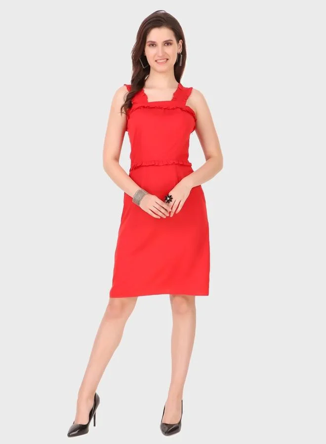 House Of Raeli Red Sleeveless Knee-Length A-Line Dress