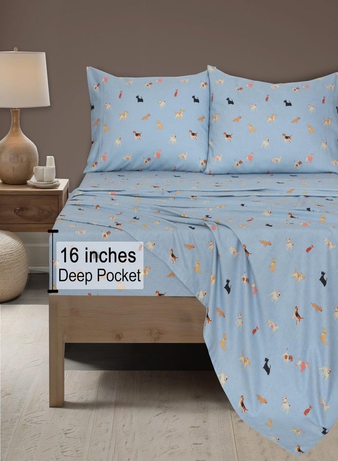 زوير طقم ملاءات فلانيل من زوير، مقاس كوين - ملاءات قطنية ناعمة ومريحة بجيوب عميقة، تناسب حتى 16 بوصة، ملاءات سرير مزدوجة مصقولة، 4 قطع، بنقشة بابي باب - Image 5