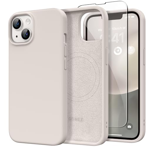 GONEZ Magnetic for iPhone 13 Case iPhone 14 Case Compatible with MagSafe AntiScratch Microfiber Lining Screen Protector Shockproof Slim Phone Silicone Cover 61 inch Stone - Image 1