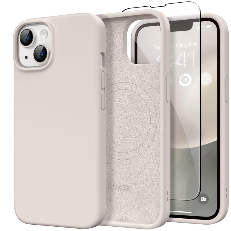 GONEZ Magnetic for iPhone 13 Case iPhone 14 Case Compatible with MagSafe AntiScratch Microfiber Lining Screen Protector Shockproof Slim Phone Silicone Cover 61 inch Stone - Image 3