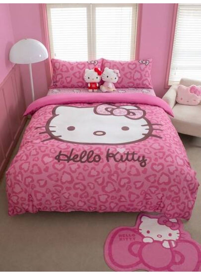 هالو كيتي غطاء لحاف هالو كيتي باللون الوردي – تصميم قلوب كرتوني لطيف – مفارش ناعمة وقابلة للغسل في الغسالة (بدون حشوة) - (150*200 سم) - Image 1