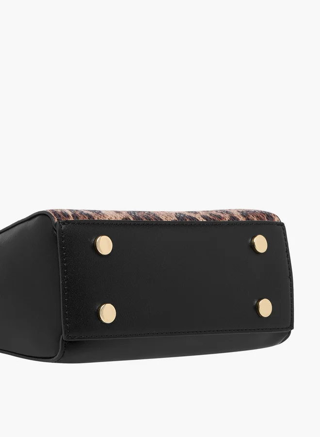 سيليست Animal Print Shoulder Bag with Detachable Strap and Zip Closure