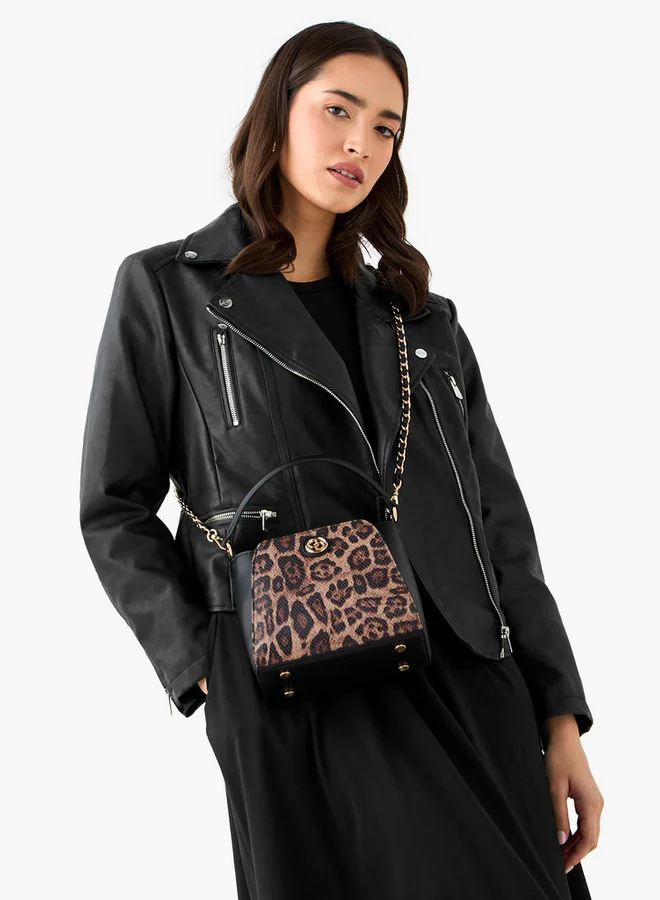 Celeste Animal Print Shoulder Bag with Detachable Strap and Zip Closure