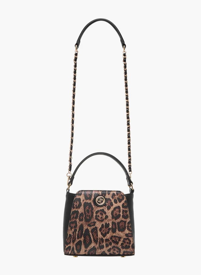 سيليست Animal Print Shoulder Bag with Detachable Strap and Zip Closure
