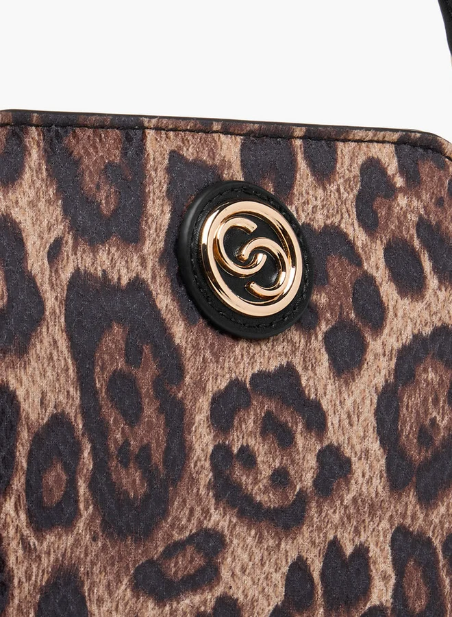سيليست Animal Print Shoulder Bag with Detachable Strap and Zip Closure