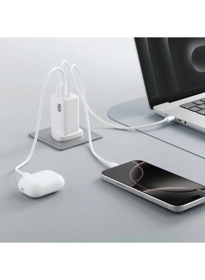 GREEN LION Bridge Charge Integrated GaN Adapter PD 65W Built in USB-C Cable /USB-A & USB-C Ports / Cable Length 1.4 m / USB-A Port Output 30W - White - Image 3