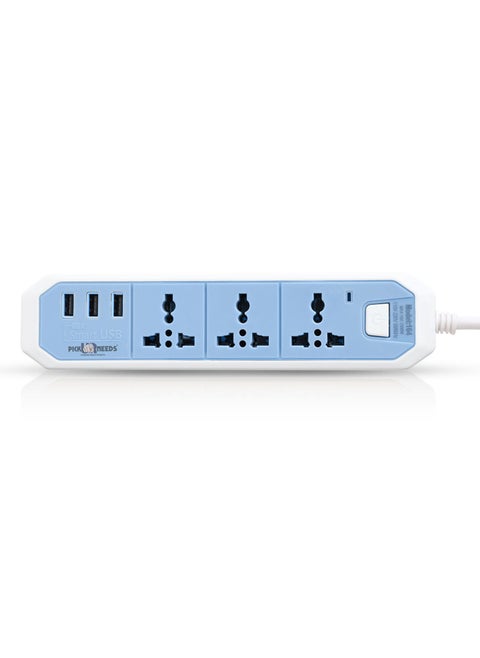 Pick Ur Needs Extension Cord/Board/Switch/Power Strip with 3 USB Ports and 3 Socket -10 Amp (Blue)