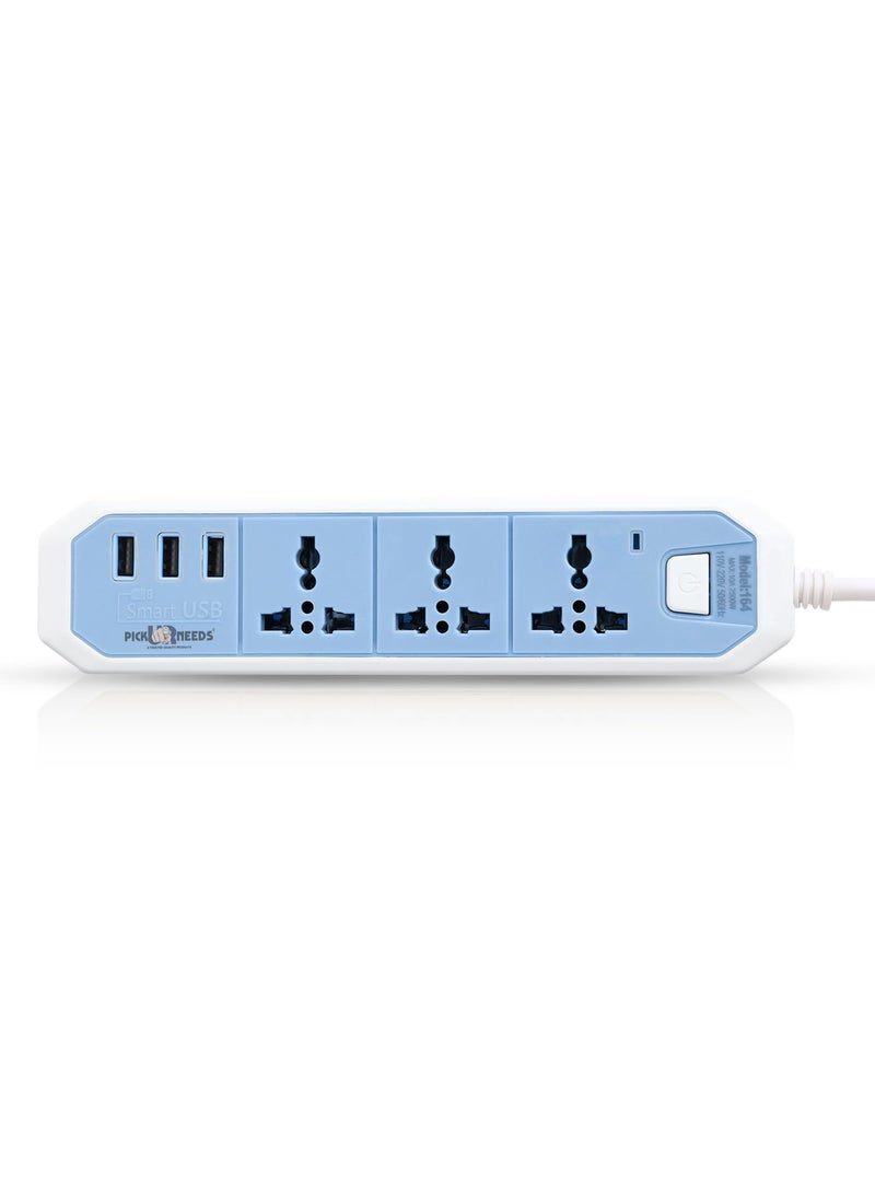Pick Ur Needs Pick Ur Needs Extension Cord/Board/Switch/Power Strip with 3 USB Ports and 3 Socket -10 Amp (Blue) 