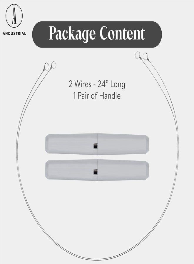 ANDUSTRIAL Stainless Steel Cheese Cutting Replacement Wires For Soft and Hard Cheese - Easy to Use and Clean - 2 Wires 24" + 1 Pair Egronomic Plastic Handle - Image 2