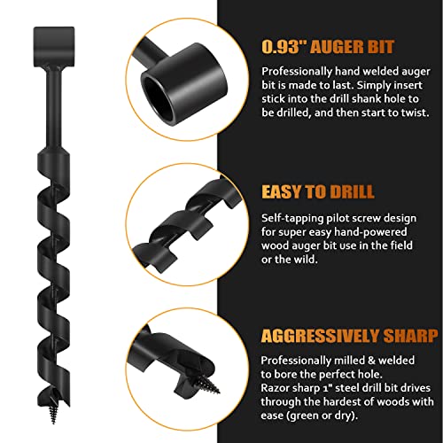 Yoursme 1” x 12” Scotch Eye Wood Auger Drill Bit - Hand Auger for Bushcraft Backpack and Camping - Addition Tool to Survival and Camping Gear Packs - Image 2
