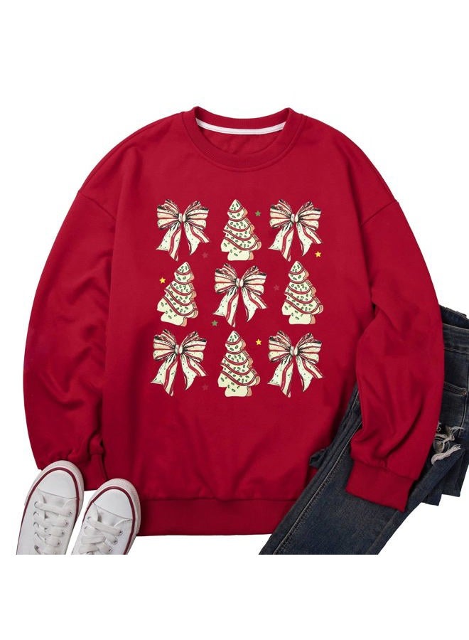 MYHALF Christmas Sweatshirts for Women Crewneck Christmas Bow Pullover Shirt Oversized Holiday Ugly Sweater, Red, XL - Image 5
