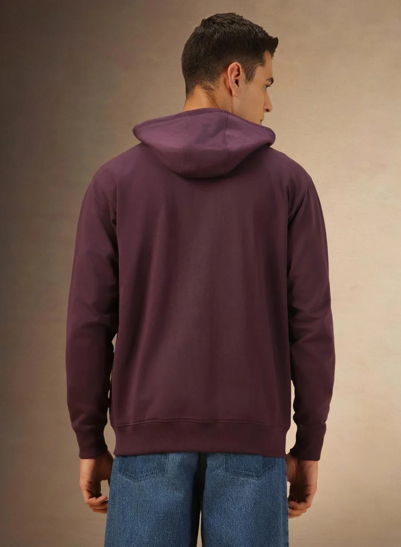 Dennis Lingo Men's Plum Polyester Blend Solid Regular Fit Sweatshirt