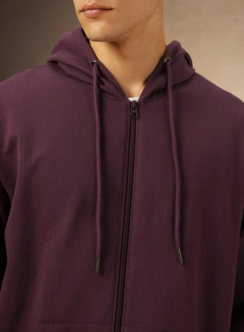 Dennis Lingo Men's Plum Polyester Blend Solid Regular Fit Sweatshirt