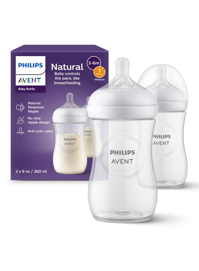 Philips Philips Avent Natural Baby Bottles with Natural Response Nipples (Medium Flow, Flow 3), 9oz, 2-Pack, SCY903/02 - Image 1