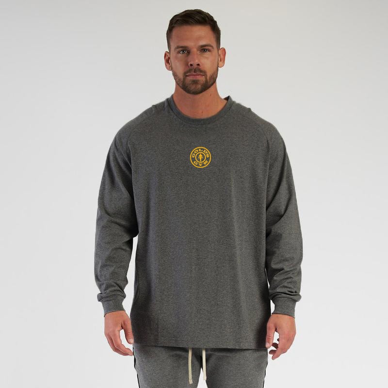 Men's sports long-sleeved T-shirt autumn and winter plus size loose heavy American fitness muscle bodybuilding training clothes - Image 2