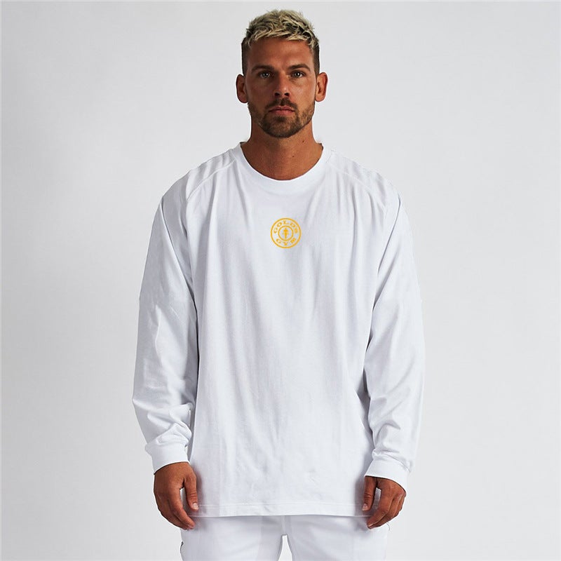 Men's sports long-sleeved T-shirt autumn and winter plus size loose heavy American fitness muscle bodybuilding training clothes - Image 4