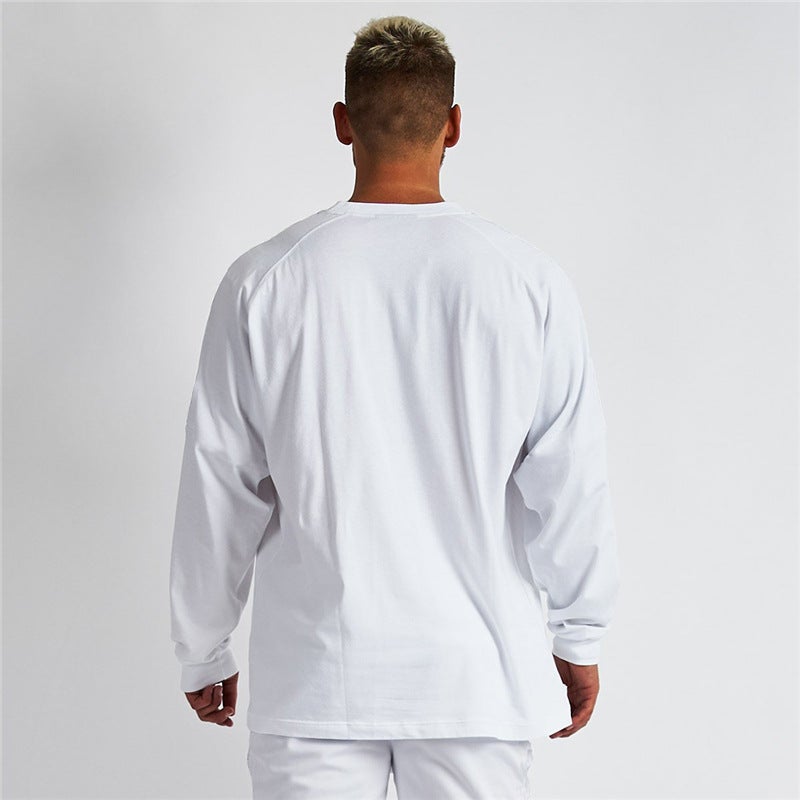 Men's sports long-sleeved T-shirt autumn and winter plus size loose heavy American fitness muscle bodybuilding training clothes - Image 5